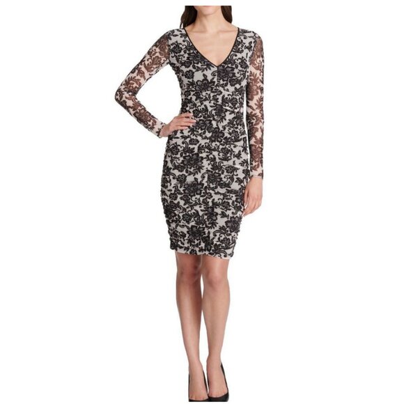GUESS Floral Long Sleeve Ruched Bodycon Dress - Picture 1 of 10
